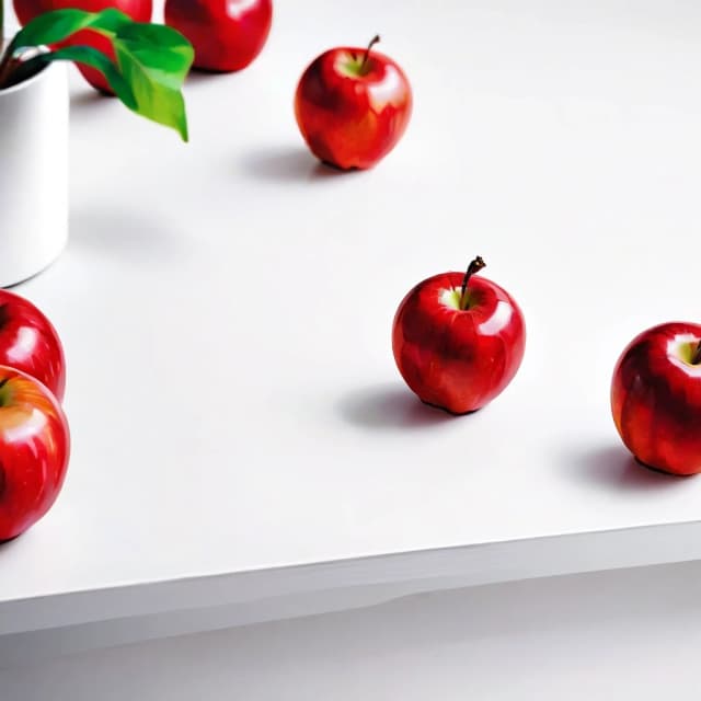 a red apple on a white table