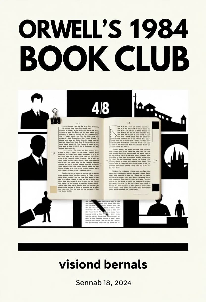 Сделай афишу книжного клуба по Оруэллу 1984 где люди создают карту желаний с картинками