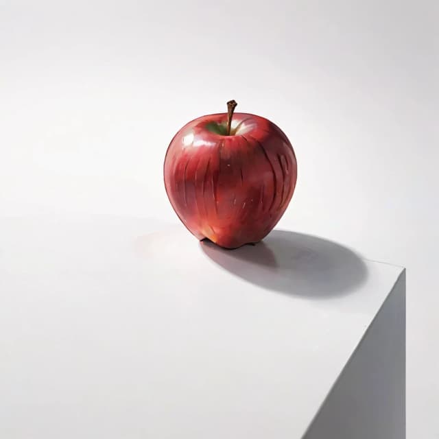 a red apple on a white table
