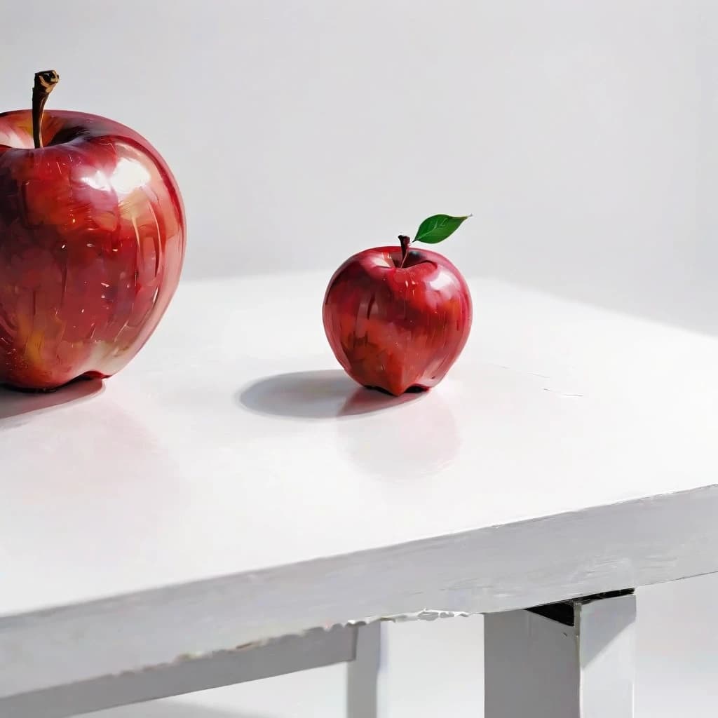 a red apple on a white table