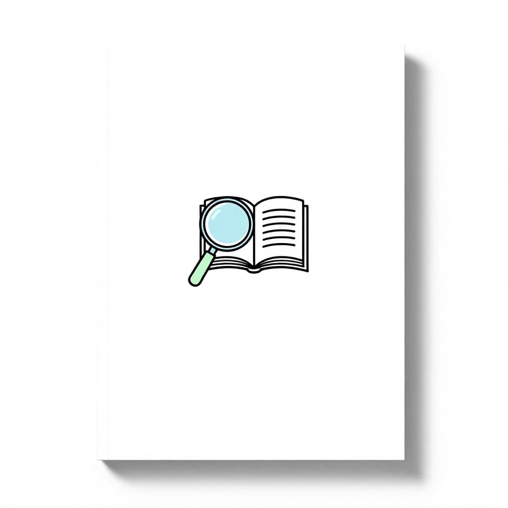 Minimalist magazine cover design for a library press review. Clean, pure white background, ultra-economical ink usage. Simple elegant line art of open books, pages, and a magnifying glass with tiny pastel accent colors (soft blue and light green). High quality, modern vector style, plenty of white space, no text.