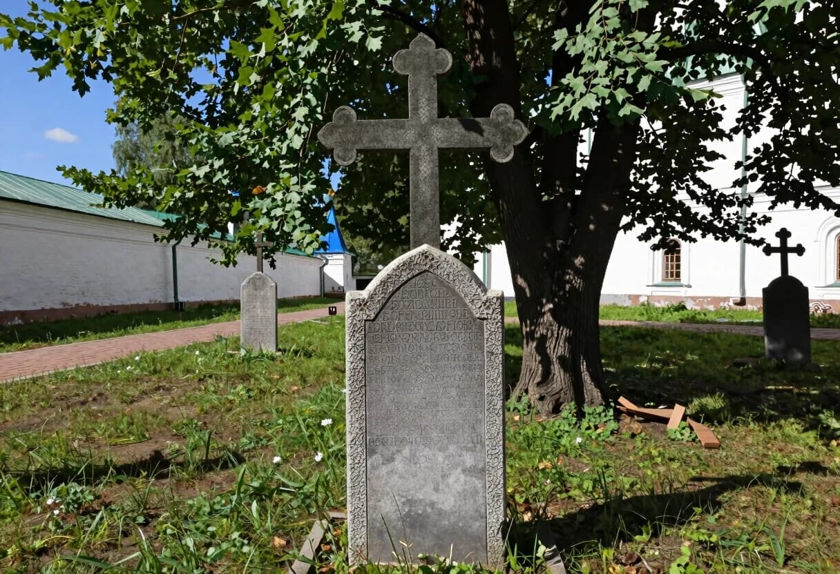 средневековая христианская могила, новодевичий монастырь, крест, дерево