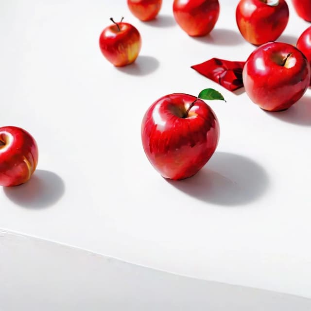 a red apple on a white table