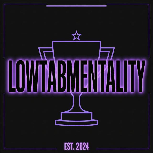 Логотип для киберспортивной команды по игре Counter-strike 2 под названием "LOWTABMENTALITY", логотип должен быть минималистичный, в черно фиолетовом цвете, из надписей должно быть только название команды а на фоне кубок
