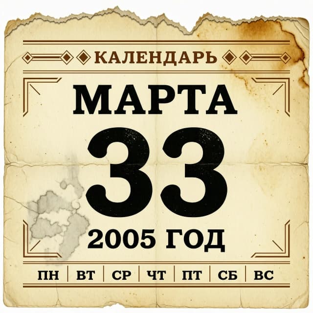 ОТРЫВНОЙ КАЛЕНДАРЬ. ТАКСТ:  
 33 МАРТА  2005 ГОД