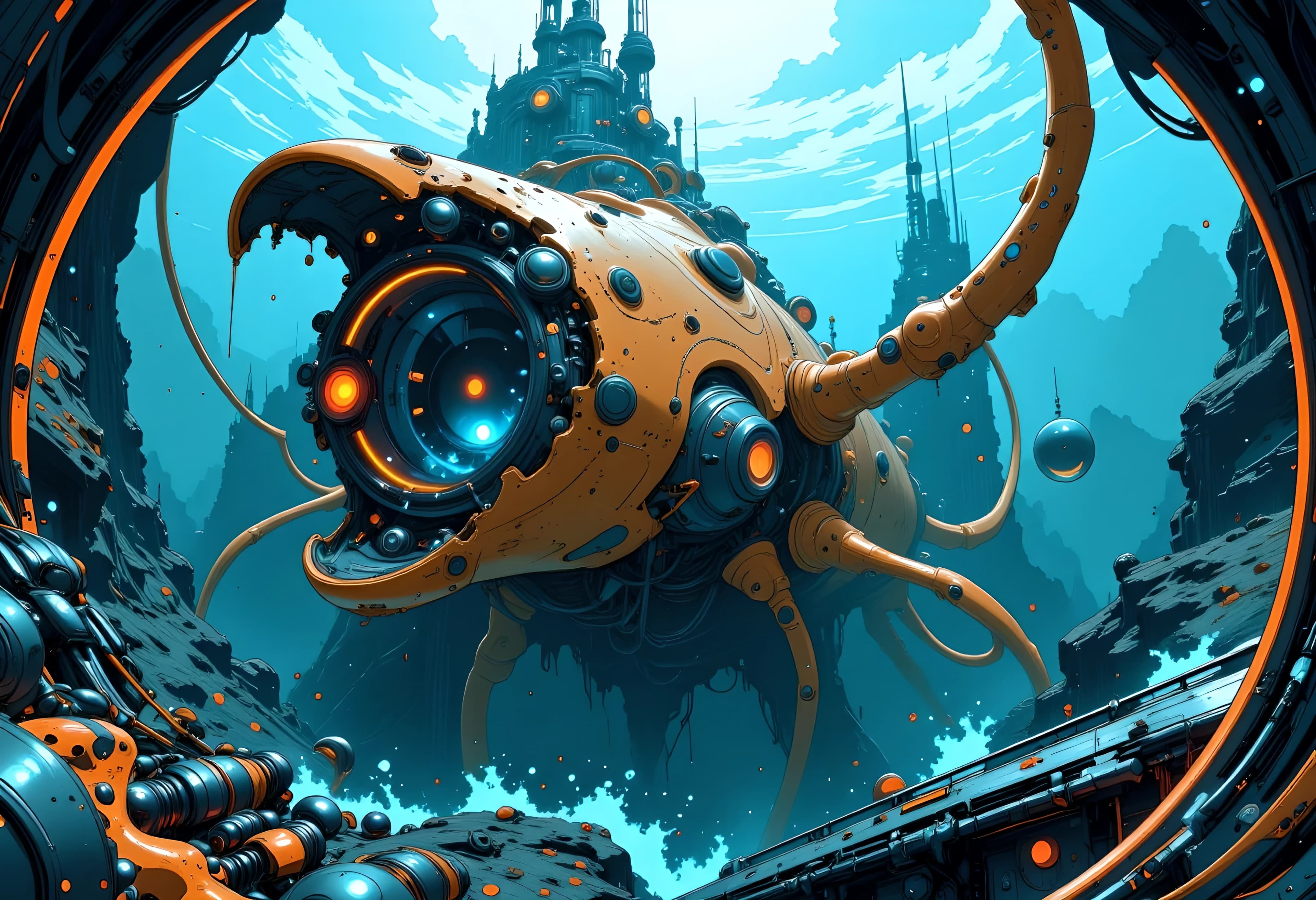 Futuristic underwater military base in the oceanic depts