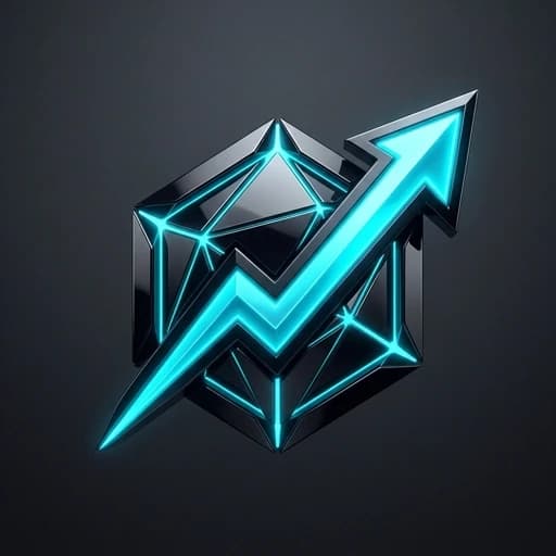 Prompt: Professional fintech logo icon for "M15". Abstract representation of a neural network node merging with a sleek upward trend vector. No grids, no candles. Concept: "The Core Intelligence". Materials: Polished obsidian and neon cyan accents. Sharp edges, 3D isometric perspective, studio lighting, premium software aesthetic, apple-style minimalism. --no text typography