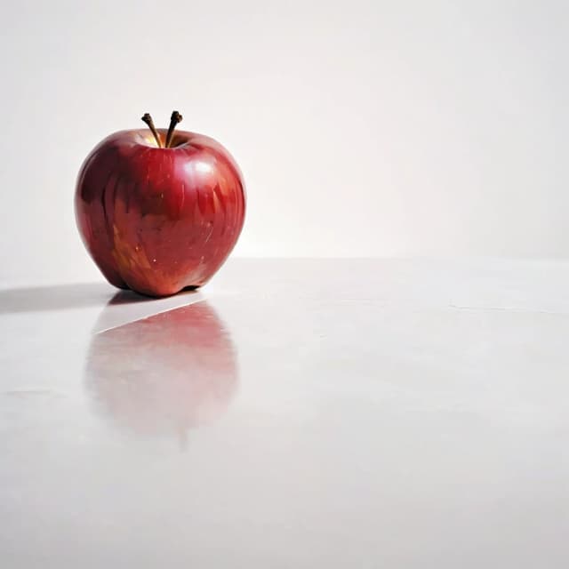 a red apple on a white table