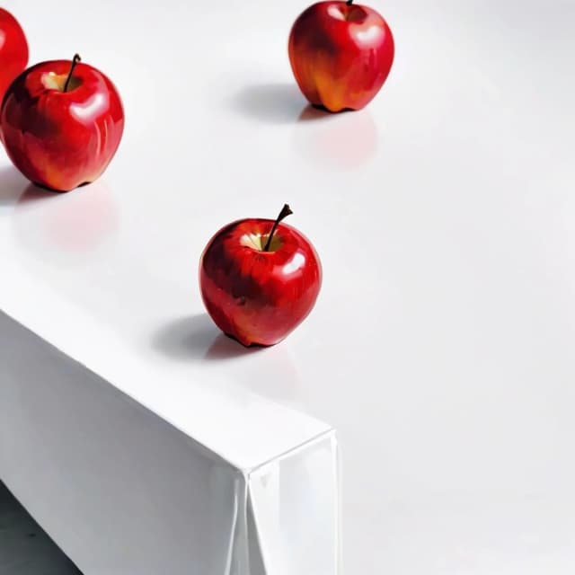 a red apple on a white table