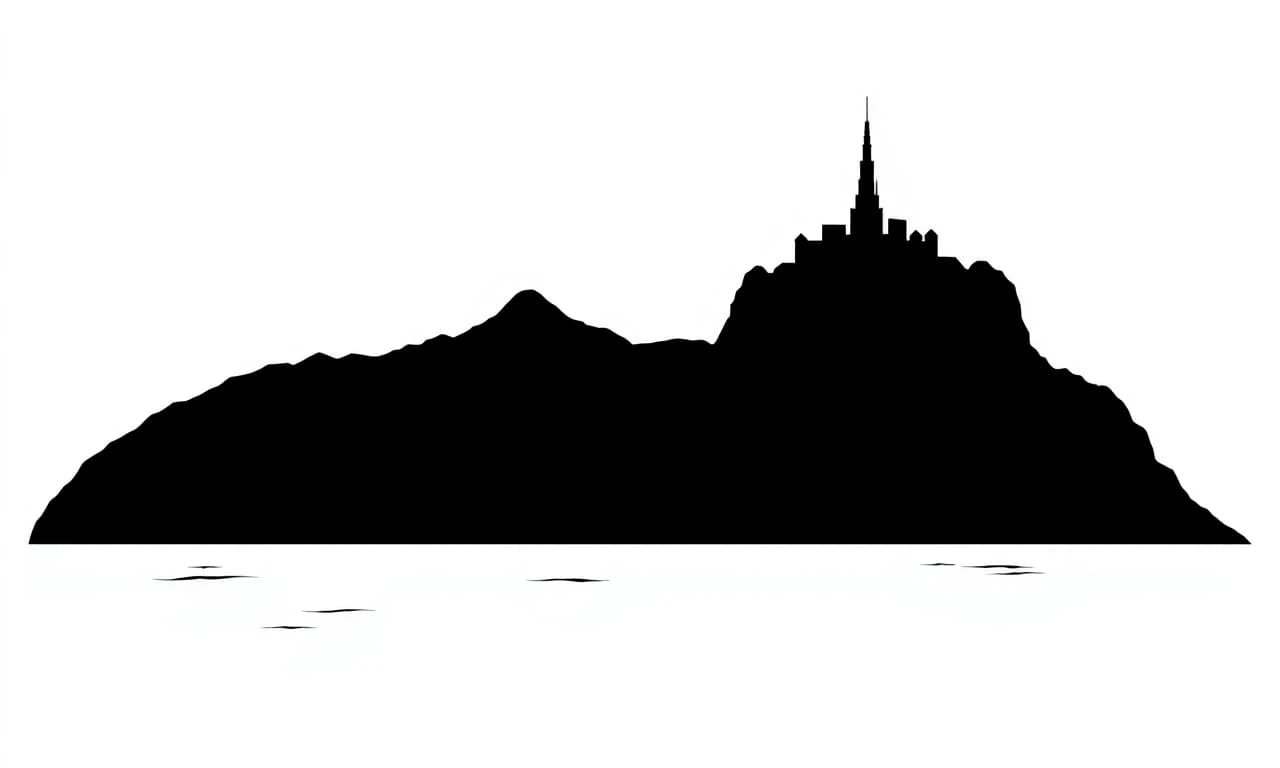 Горы, цитадель, закат море
