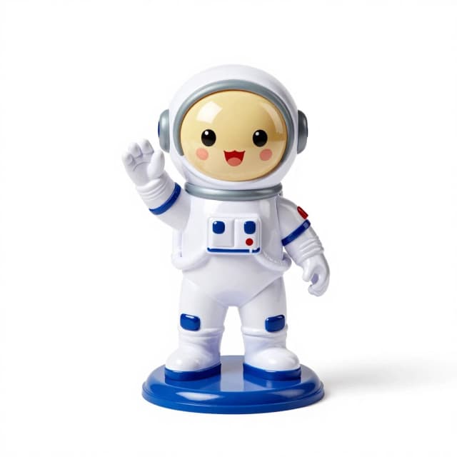 photo of a child's cheerful astronaut toy on a clean white background