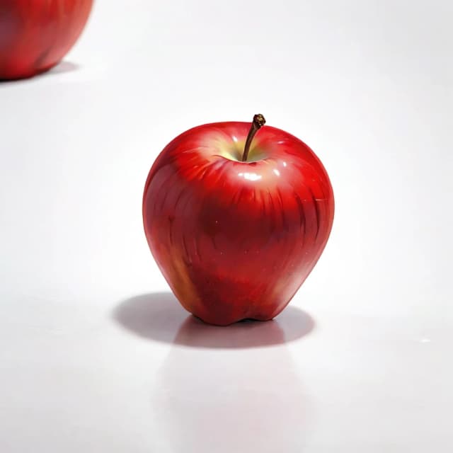 a red apple on a white table
