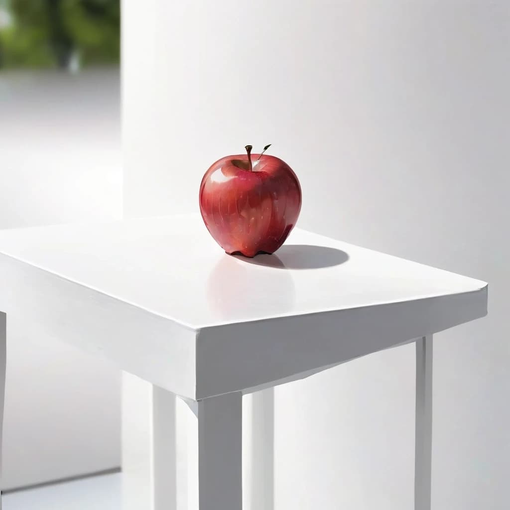 a red apple on a white table