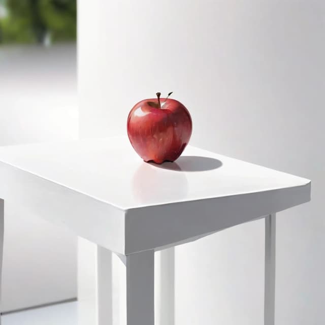 a red apple on a white table
