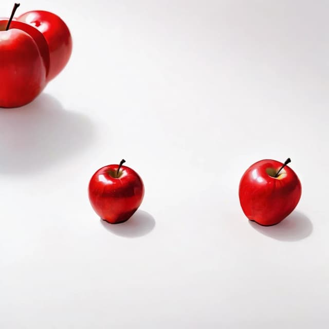 a red apple on a white table