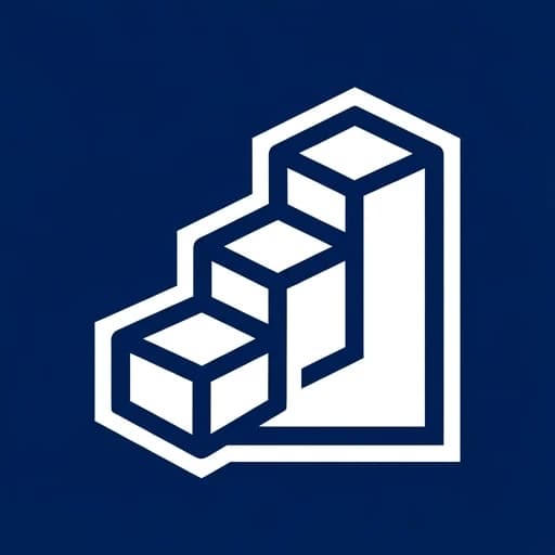 Generate a square favicon for a business consulting agency. 1:1 aspect ratio. The design is a minimalist, flat vector icon: an abstract geometric shape symbolizing partnership and growth (like interlocking rings or ascending blocks). Only 2 colors: navy blue and white. Solid background. No photorealistic details, no complex shadows, no text. Extremely bold outlines, high contrast, scalable design suitable for 120x120 pixels. --ar 1:1