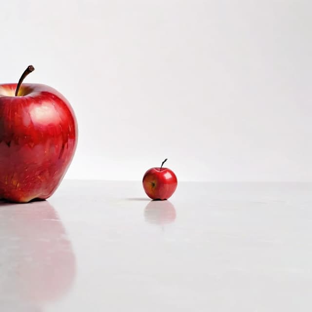 a red apple on a white table