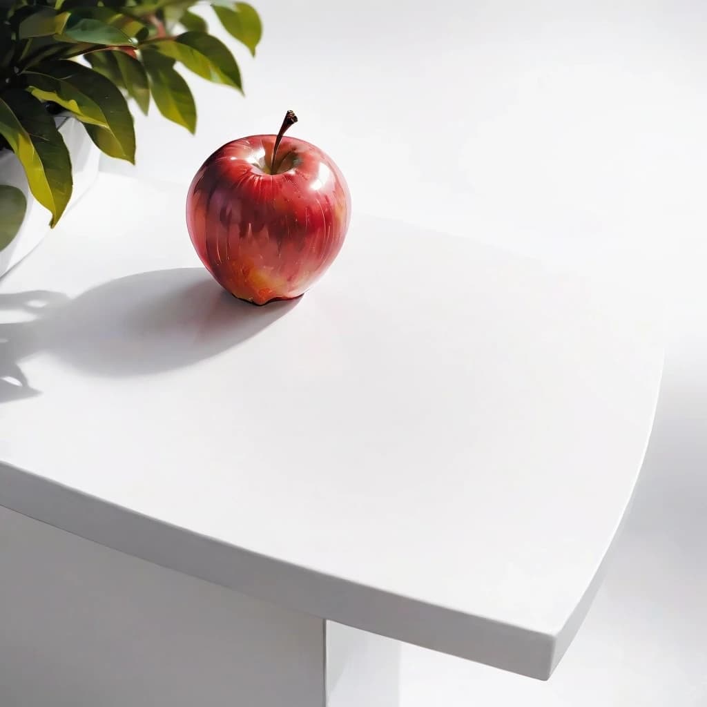a red apple on a white table