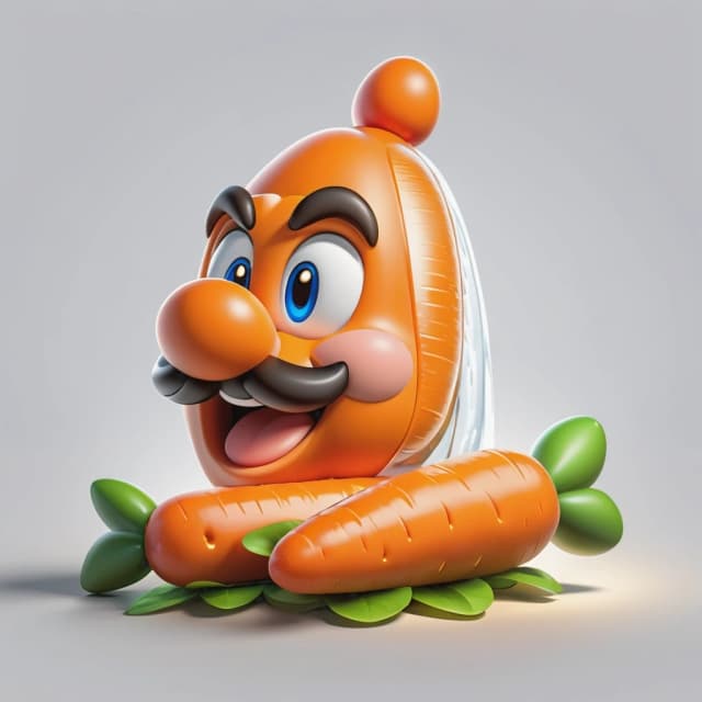 3D volumetric icon tilted at a 120 degree angle,
two carrots, no background and no additional objects,
realistic style, soft shadows, transparent background,
single object centered, no text, for a mobile game