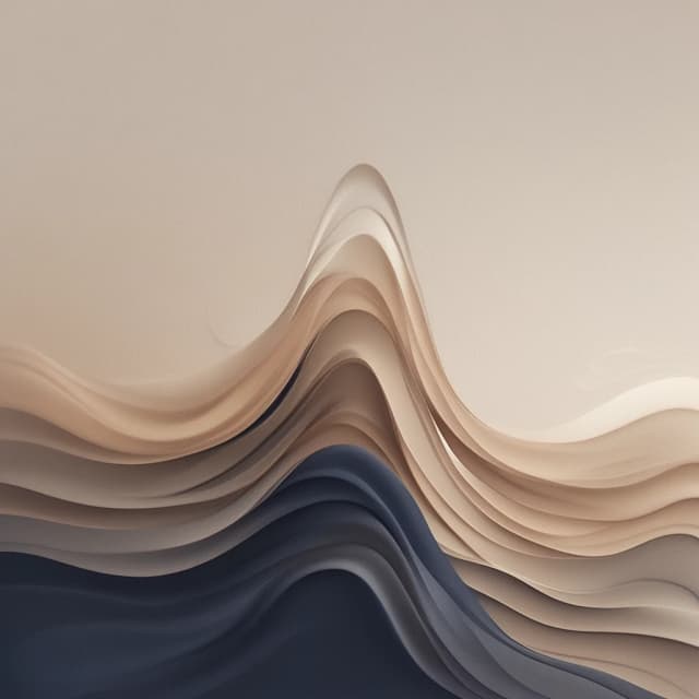 Abstract heartbeat pulse as smooth flowing waves, square format, soft desaturated palette, muted navy and warm beige, no text, minimalist, dreamy, ethereal, subtle texture, calm mood.