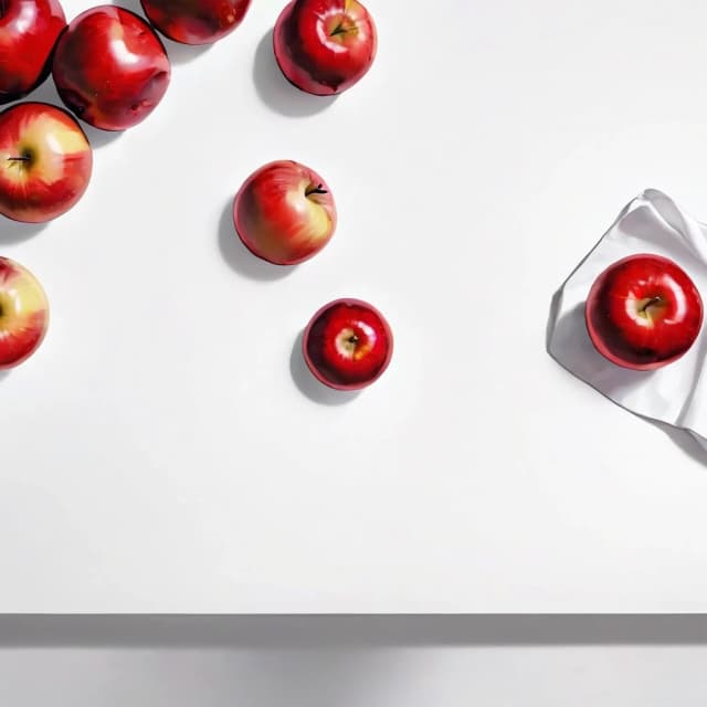 a red apple on a white table