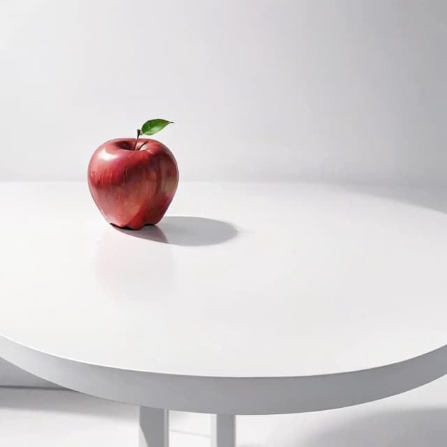 a red apple on a white table