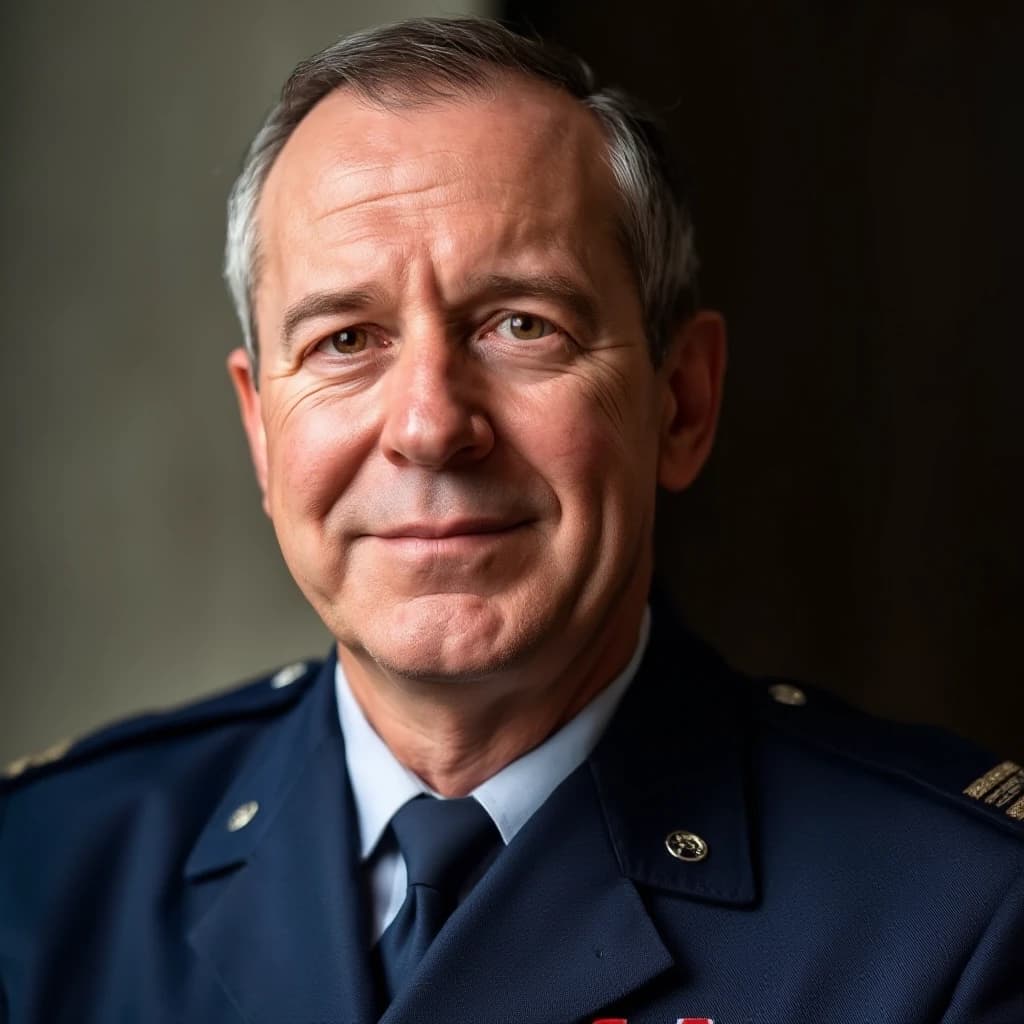 professional portrait of middle aged relaxed francian lieutenant in NATO uniform.