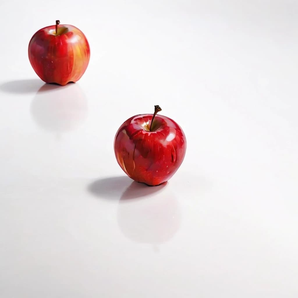 a red apple on a white table