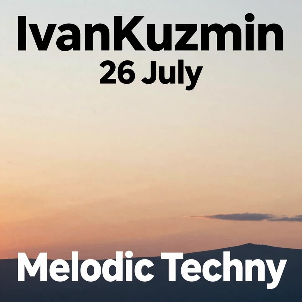 Обложка к треку в стиле Melodic Techno, исполнитель IvanKuzmin, трек называется 26 july. На обложке изображено уходящее лето и проходящее время, но она должна быть оптимистичной! Также обложка должна содержать название трека и исполнителя