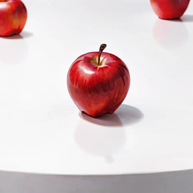 a red apple on a white table