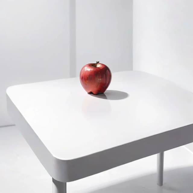 a red apple on a white table