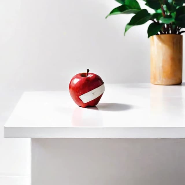 a red apple on a white table