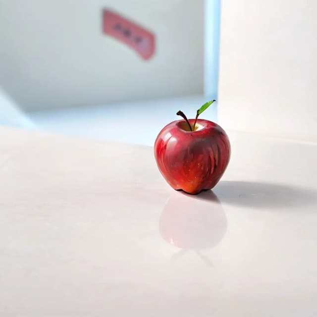 a red apple on a white table