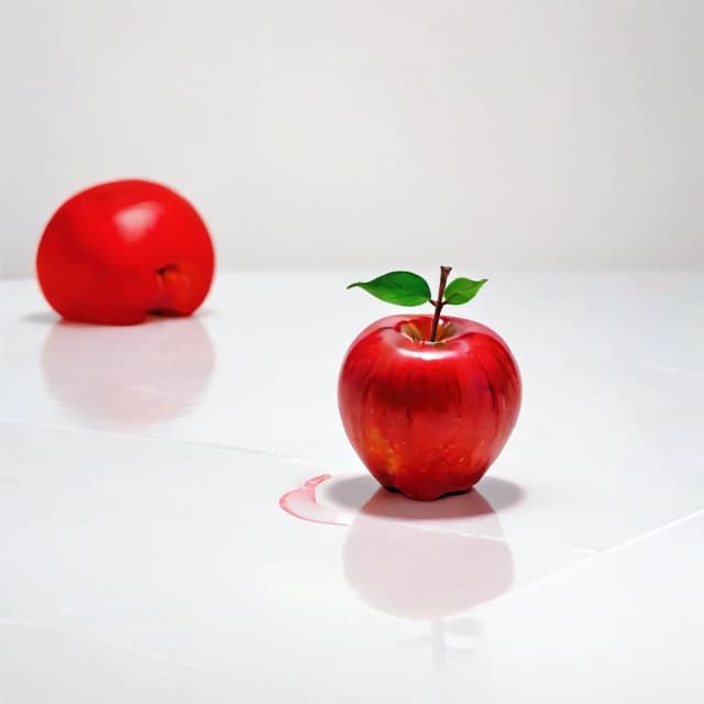 a red apple on a white table