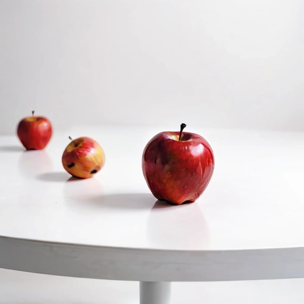 a red apple on a white table