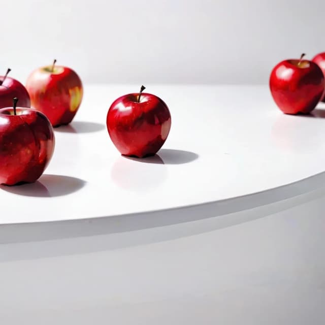 a red apple on a white table