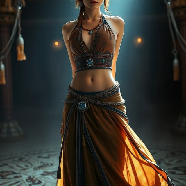 whimsical art stylized by Jasmine Becket-Griffith, fantasy art, Cycles render, upper body shot of a wearing Historical Halter top and maxi skirt, Soft light-weight Sardinian Husband, Eswatini in background, Dramatic spotlight, skin pores, heroic, excellent composition, vibrant, contemporary, magic atmosphere, extremely stylish, ambient