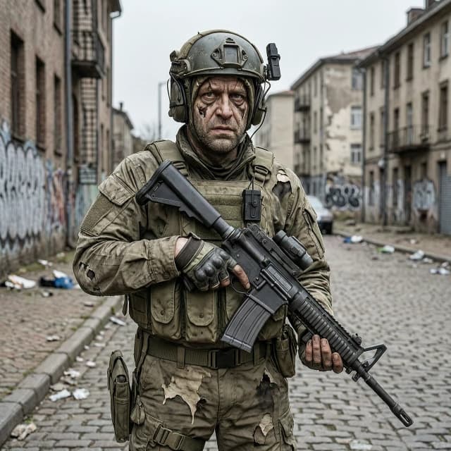 Создай фотографию БОМЖа в образе персонажа спецназовца компьютерной игры cs2