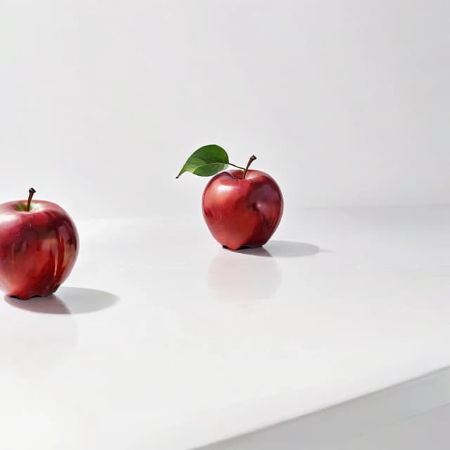 a red apple on a white table