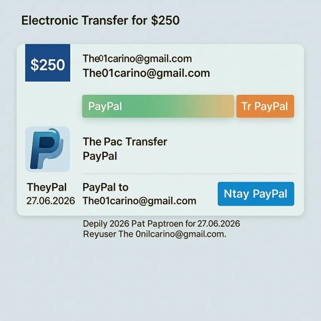 Generate a electronic transfer for $250 to PayPal to The01carino@gmail.com on 27.06.2026
