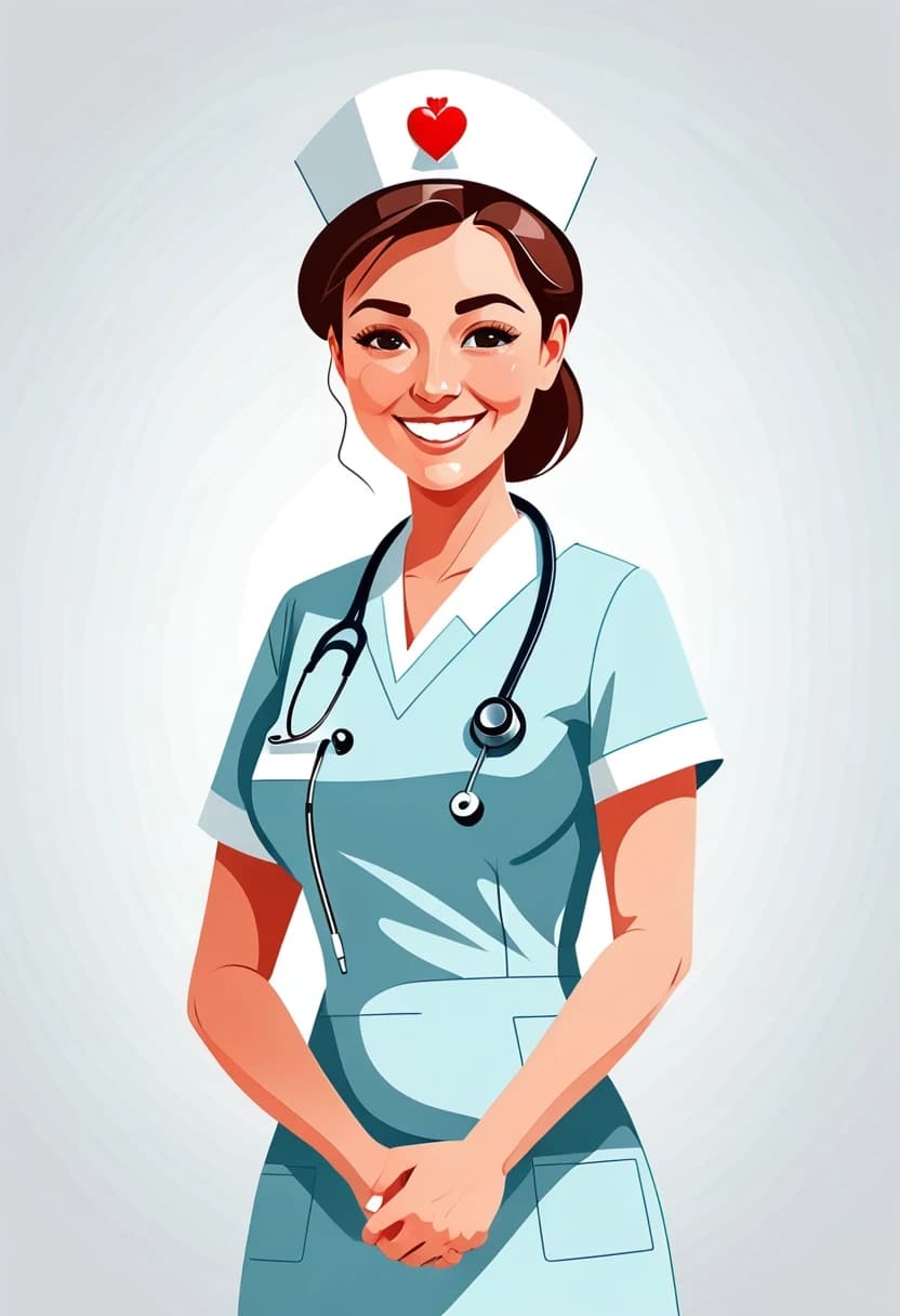 Professional vector graphics on a pristine white background.  realictic Nurse smiling, pressure measurement, heart health.