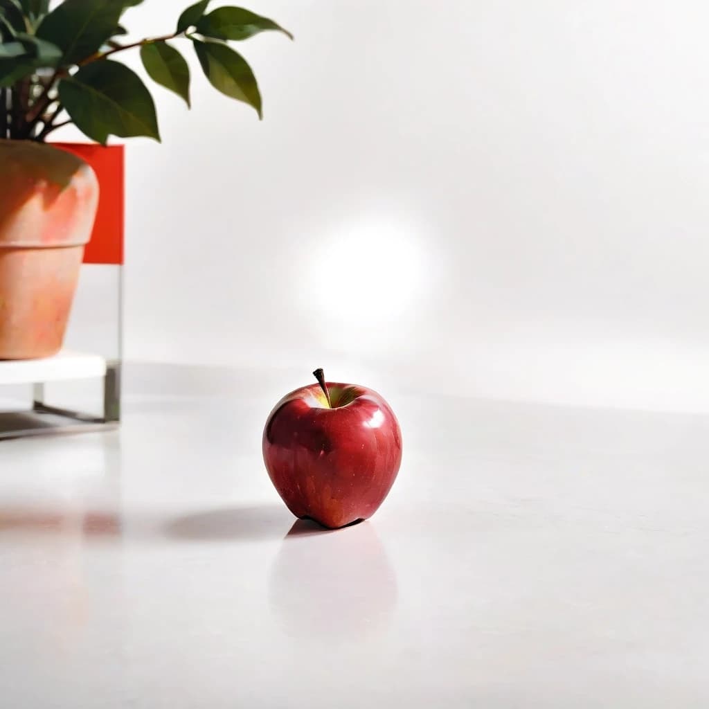 a red apple on a white table