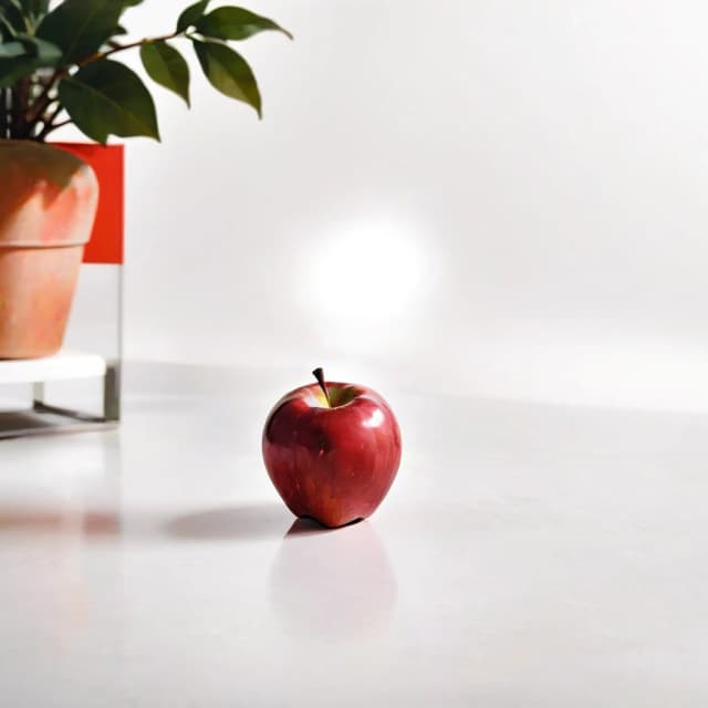 a red apple on a white table