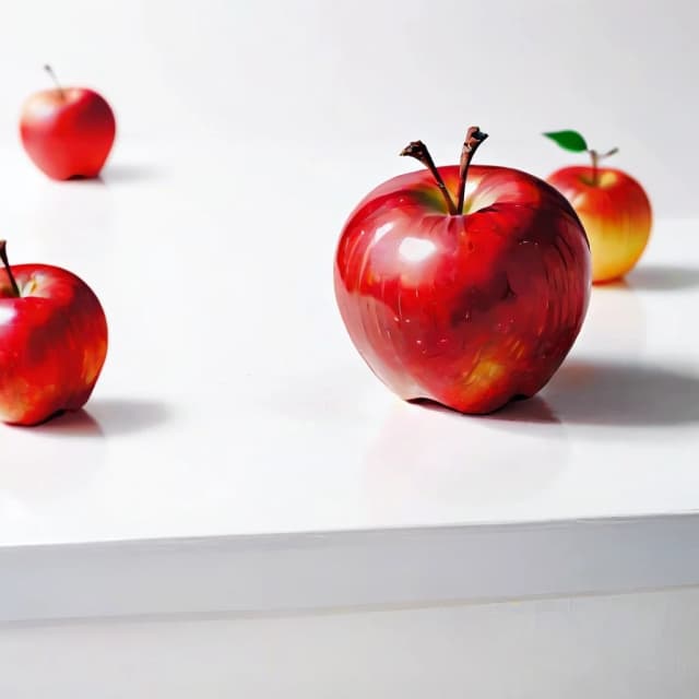 a red apple on a white table