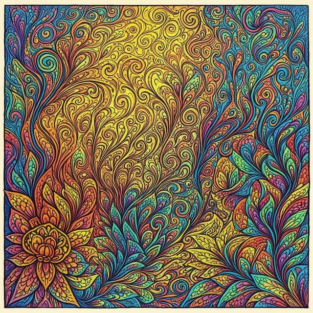 Vibrant colors and intricate textures breathe life into this captivating ink illustration, stirring deep emotions and inviting introspection with its enchanting allure.