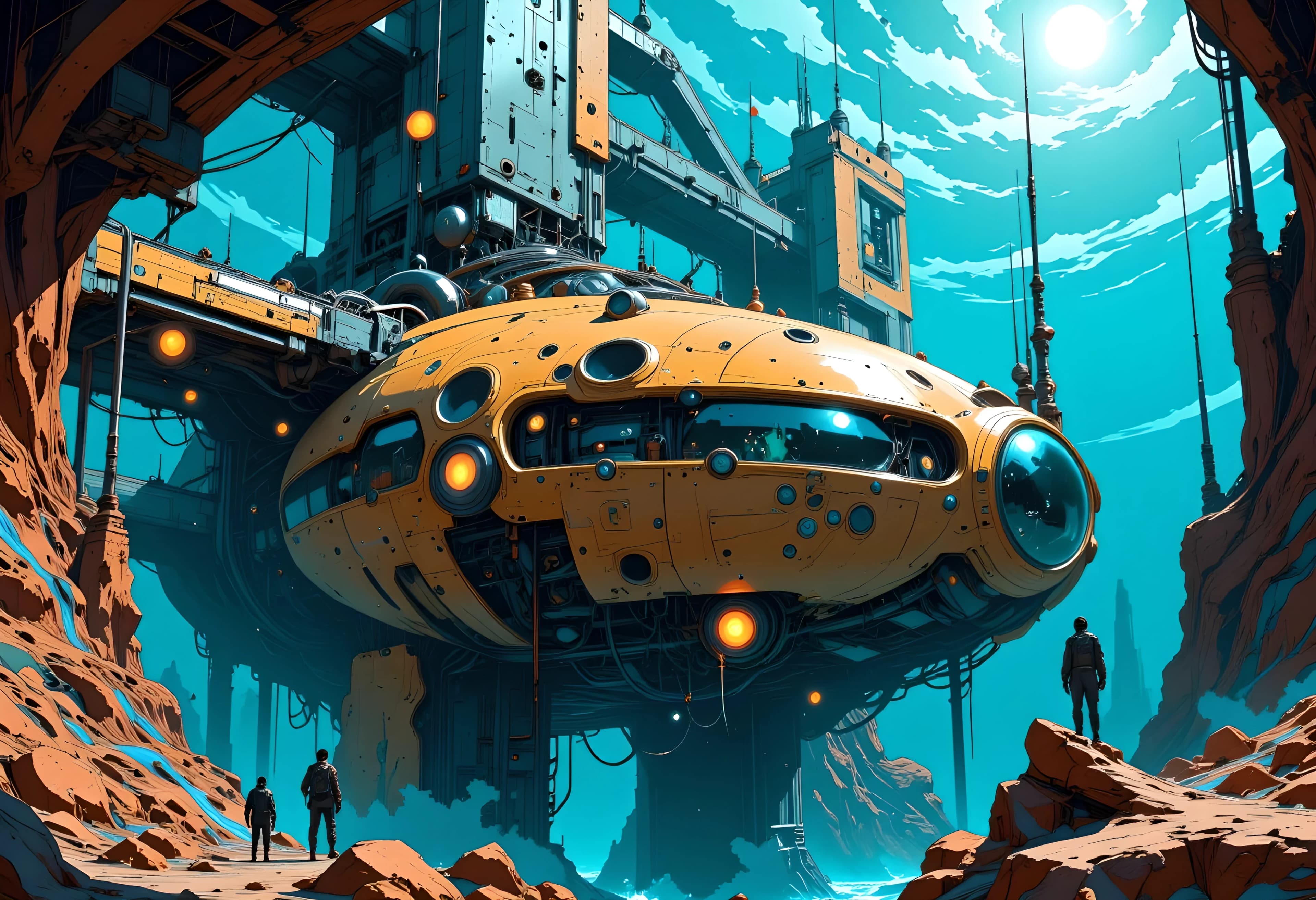 Futuristic underwater military base in the oceanic depts