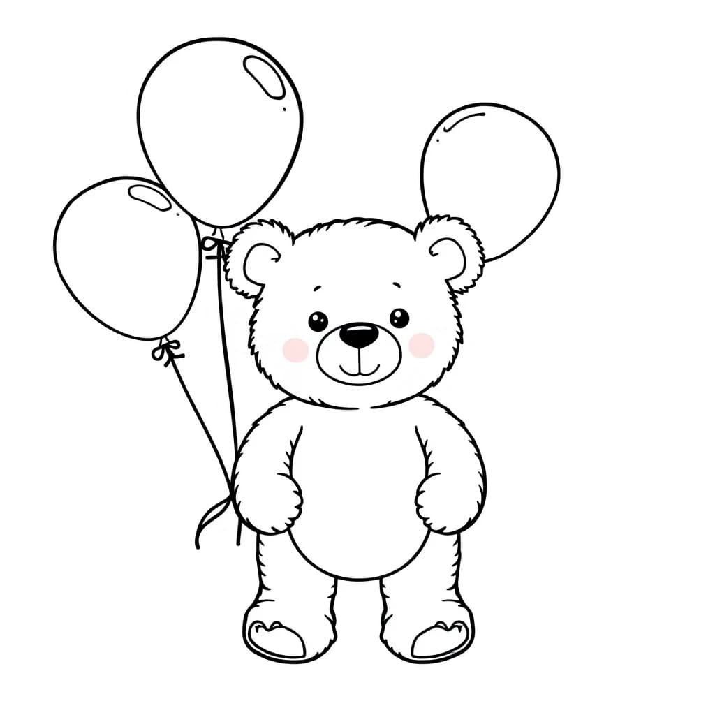simple minimal teddy bear with ballons Continuous one line drawing in white background
