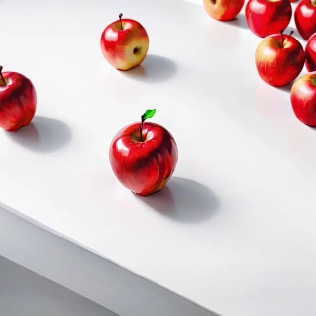 a red apple on a white table