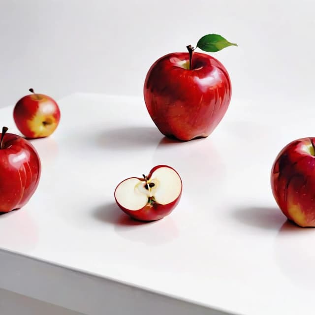 a red apple on a white table