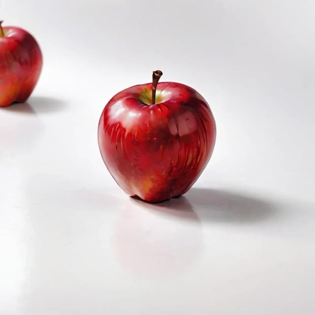 a red apple on a white table